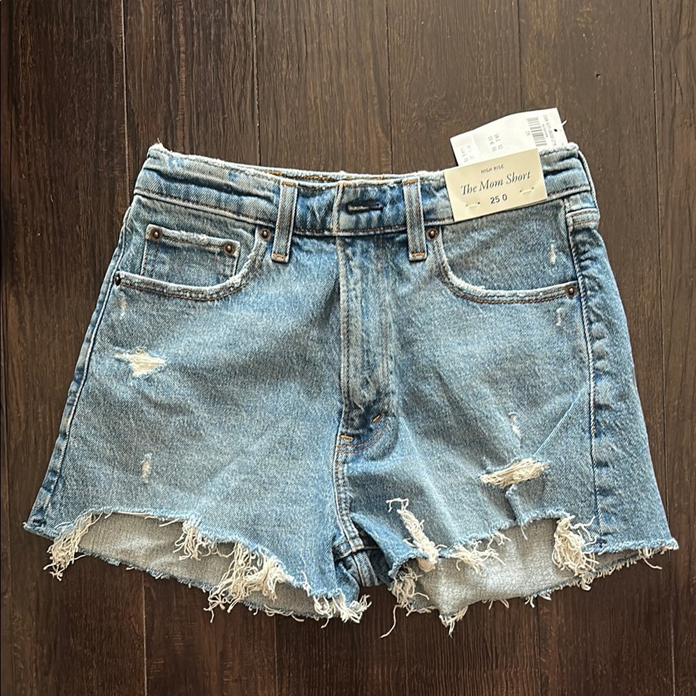 Abercrombie & Fitch Blue Jean Shorts High-Waisted Frayed Hem